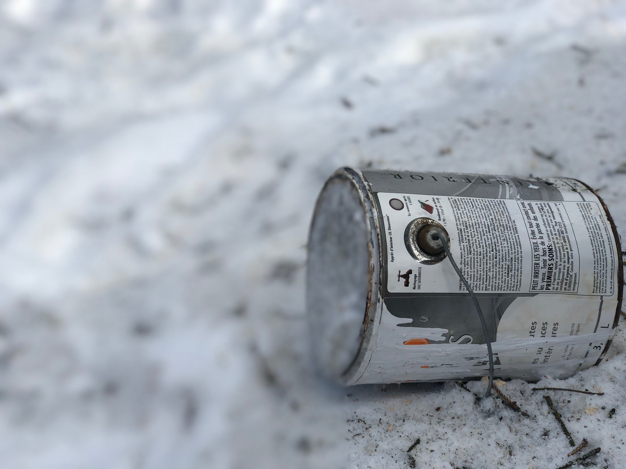 paint can in the snow